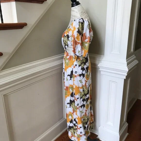 Faithful the Brand Trinita Maxi Dress Womens 2 Yellow White Floral Puff Sleeve